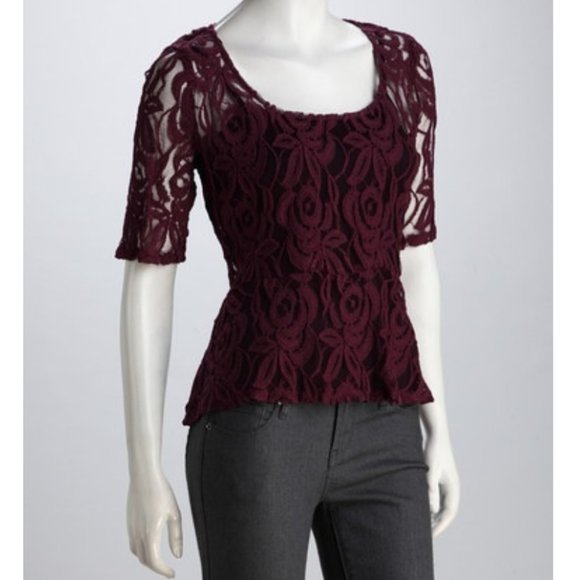 Eyeshadow Lace Peplum Top sz XS - Picture 3 of 12